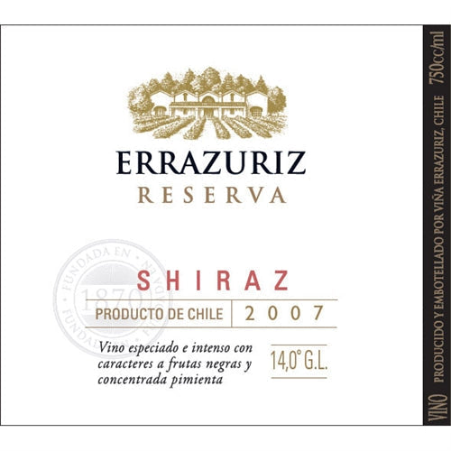 Errazuriz Reserva Shiraz Valle de Aconcagua Chile , Vinos Costa Rica