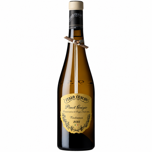 Botella de Italo Cescon Il Tralcetto Pinot Grigio sobre fondo blanco